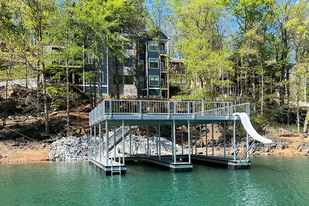 Norris Lake Vacation Rental | Lakeview Oasis — Sleeps 6 | View of Dock from Lake | Norris Lake Villas | Norris Lake House Rental | Norris Lake Cabin Rental | Norris Lake Vacation Rental | Tennessee Lake House Rental | Tennessee Lake Vacation Rental | Tennessee Lake Cabin Rental | Norris Lake House Property Management